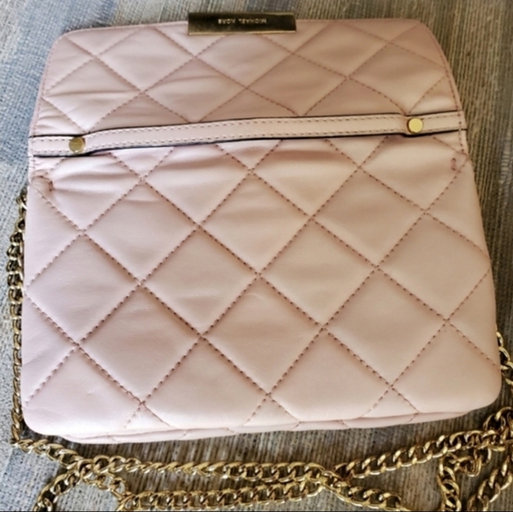 Michael Kors Sloan Pink Quilted Leather Clutch Gold Chain Messenger Crossbody - Picture 15 of 16